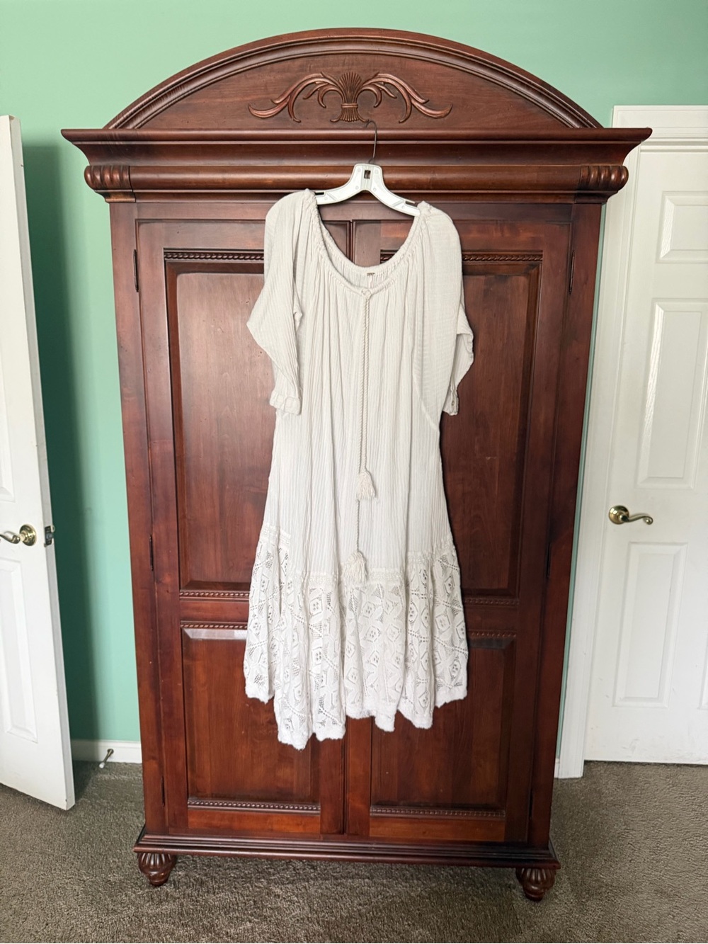 Free People Cream Embroidered Boho Midi Dress